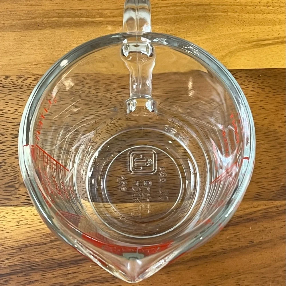 Vtg Anchor Hocking #496 1 Cup/8 oz Measuring Cup Clear Glass Red Lettering USA